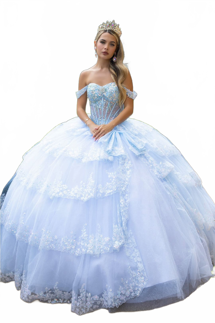 Off Shoulder Tiered Ball Gown by GLS Gloria GL3612