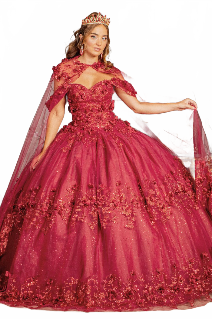 3D Floral Off Shoulder Cape Ball Gown by Elizabeth KGL3179