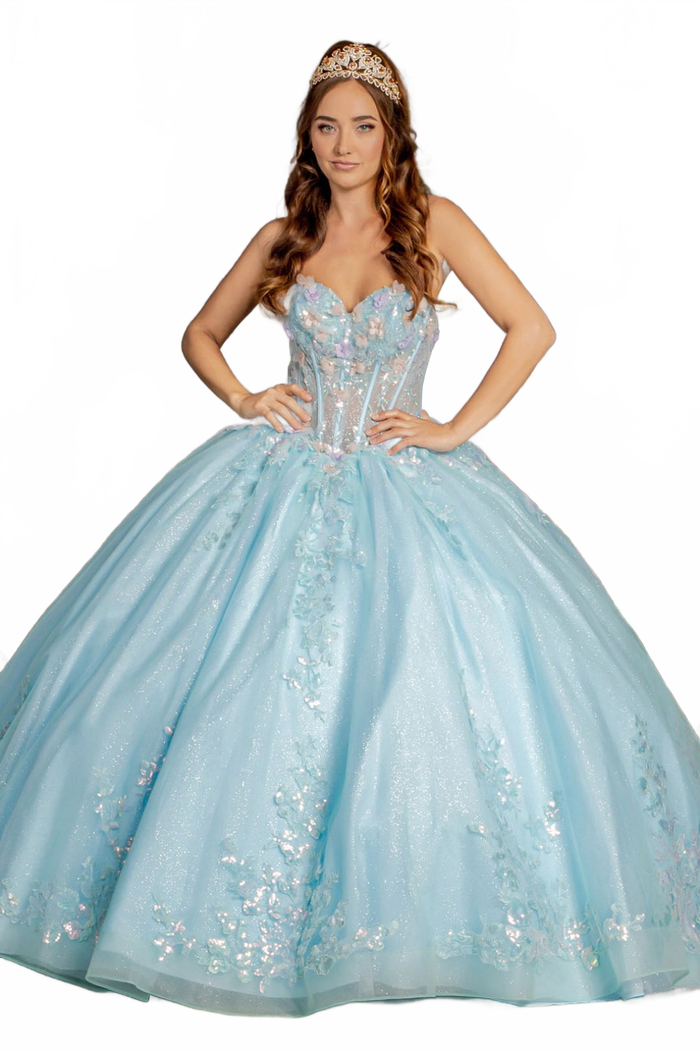 3D Floral Strapless Corset Ball Gown by GLS Gloria GL3332
