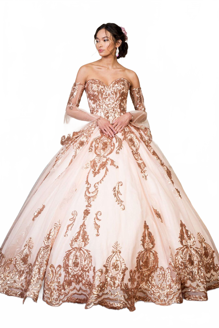 Sequin Print Strapless Ball Gown by Elizabeth K GL1914