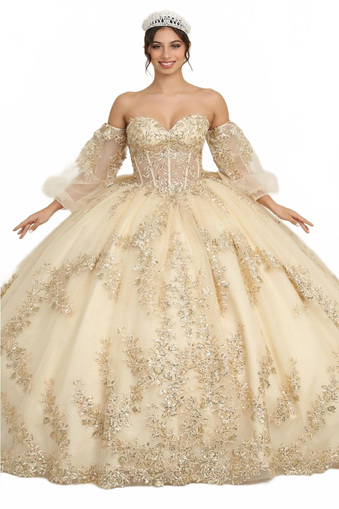 Layla K LK251 Sweetheart Embroidered Cape Quinceanera Ball Gown