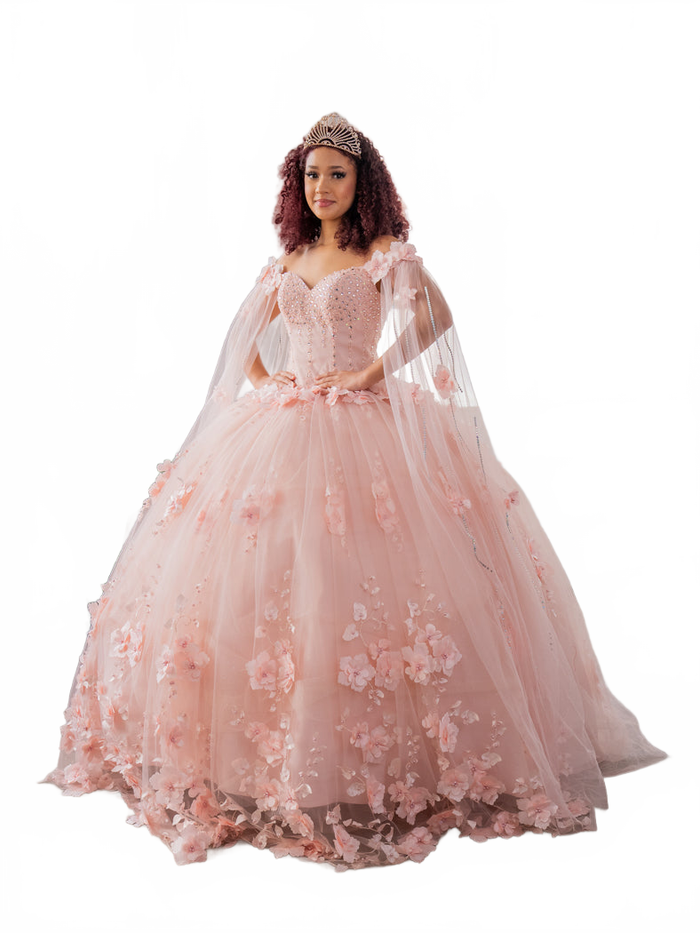Floral Quinceanera Dress Off-Shoulder Cape Sleeve Ball Gown by Calla SCL-30007