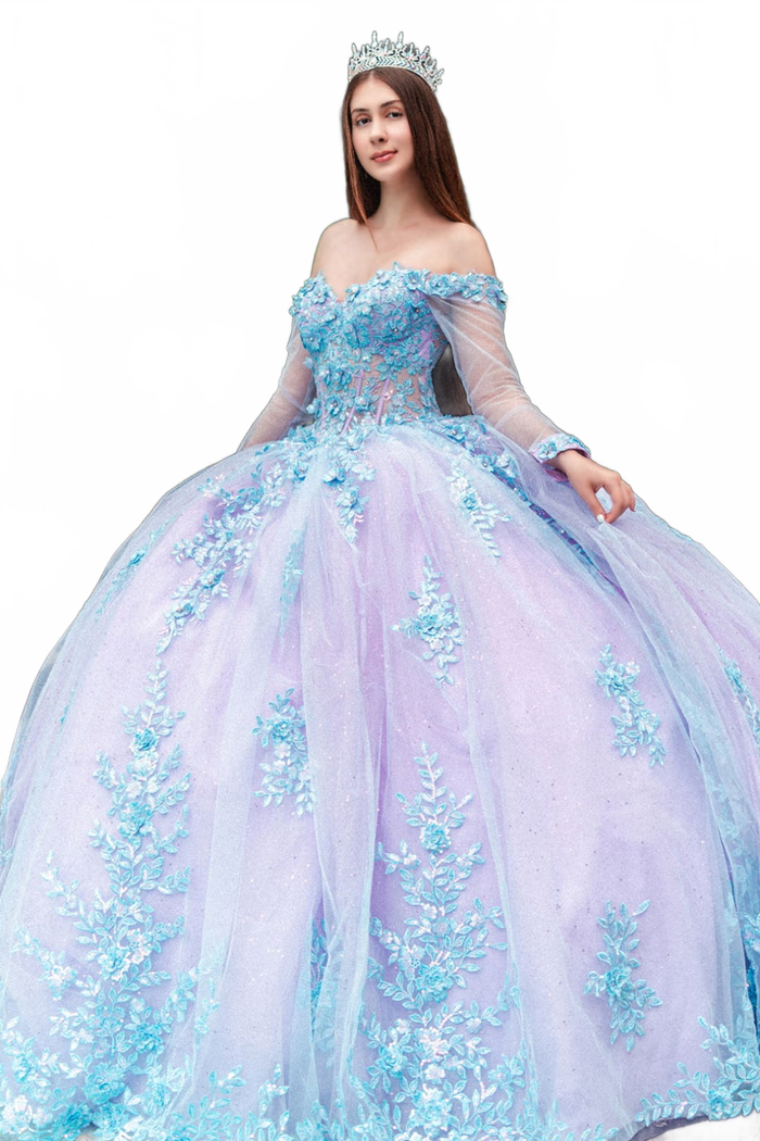 Off Shoulder Long Sleeve Ball Gown by GLS Gloria GL3503