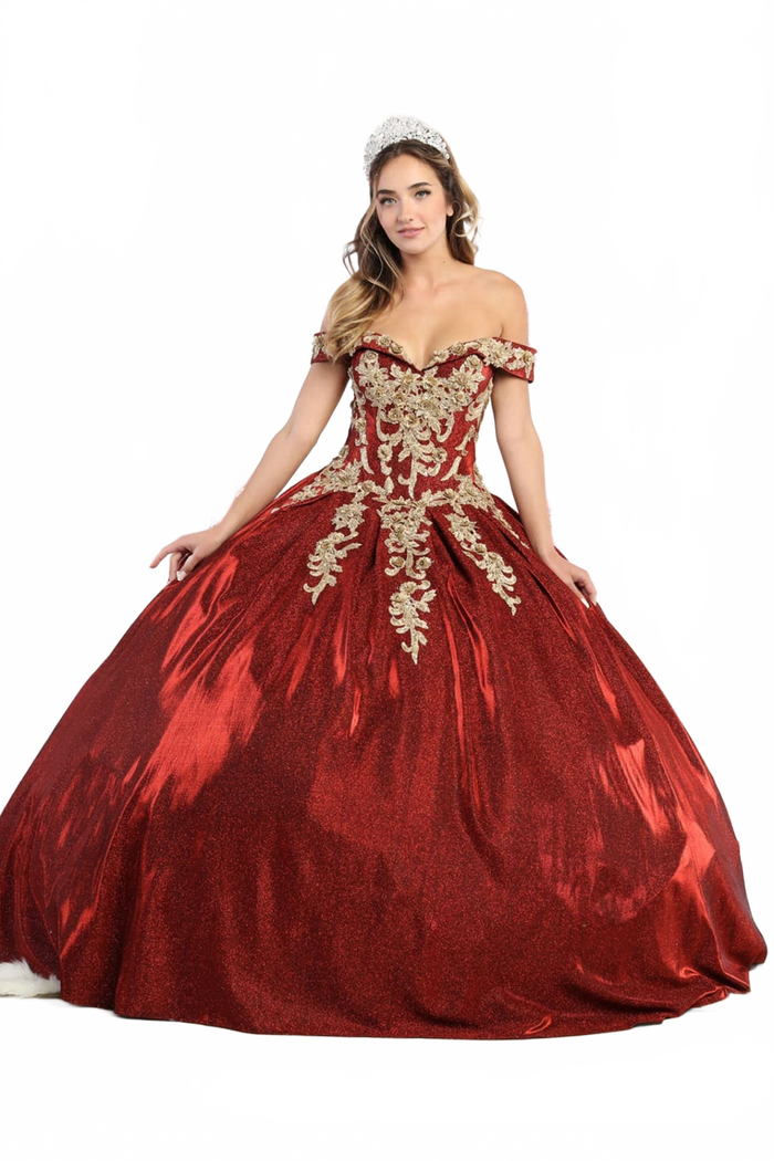 Plus Size Ball Gown in Burgundy/Gold | Formal Quinceanera Dress