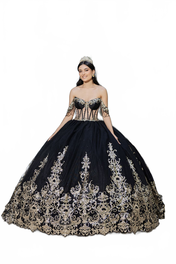 Plus Size Ball Gown in Black/Gold | Formal Quinceanera Dress by LK267