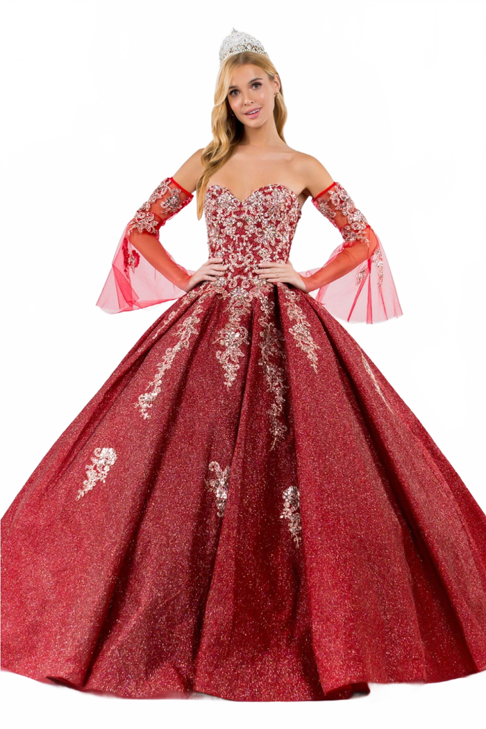 Burgundy & Gold Quinceanera Gown by Elizabeth K GL1912