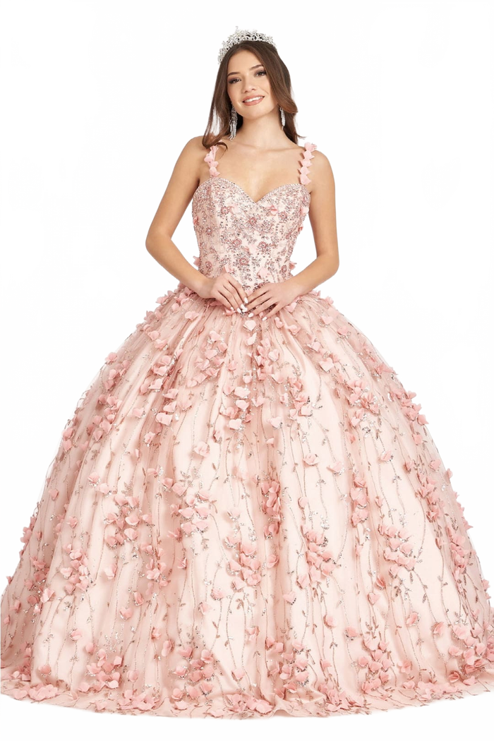 Blush Quinceanera Dress 3D Applique Sleeveless Ball Gown by Elizabeth K GL1959