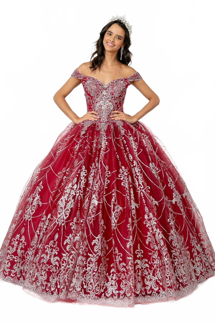 Off Shoulder Glitter Gown by Elizabeth KGL2910
