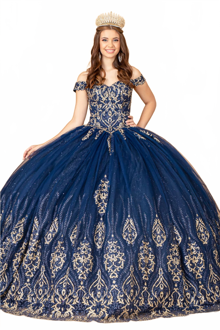 Beaded Off Shoulder Ball Gown by Elizabeth KGL3079