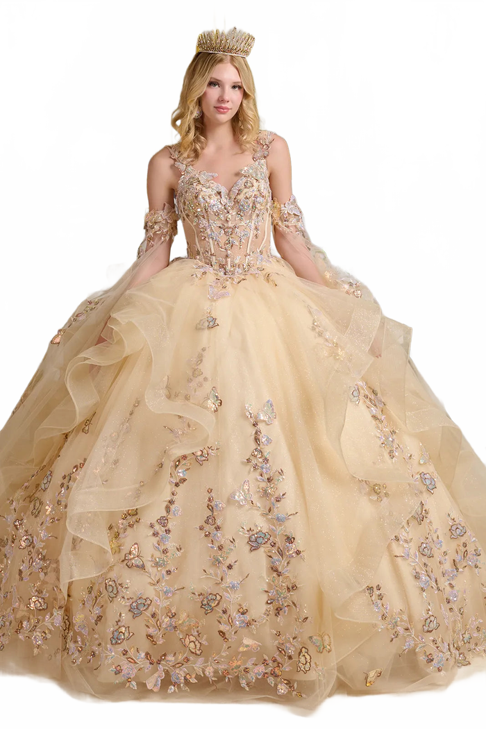 V-Neck Ruffled Ball Gown by Elizabeth KGL3648