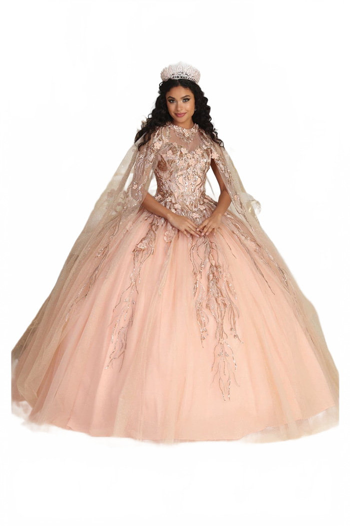 Layla K LK212 Halter Embroidery Detachable Cape Quinceanera Ball Gown