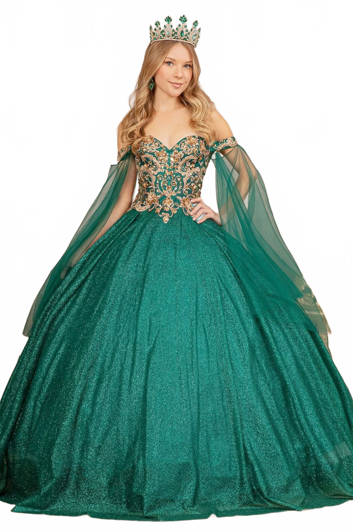 Glitter Cape Sleeve Gown by Elizabeth KGL3139