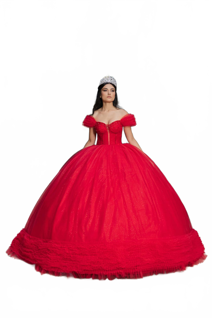 Masquerade Ball Gown Ruffle Short Sleeves Gala Dress By Layla K LK266