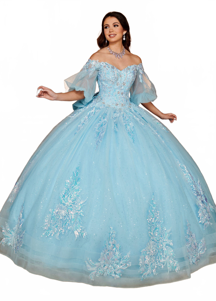 Rachel Allan RQ1110 Applique Puff Sleeve Quinceanera Dress