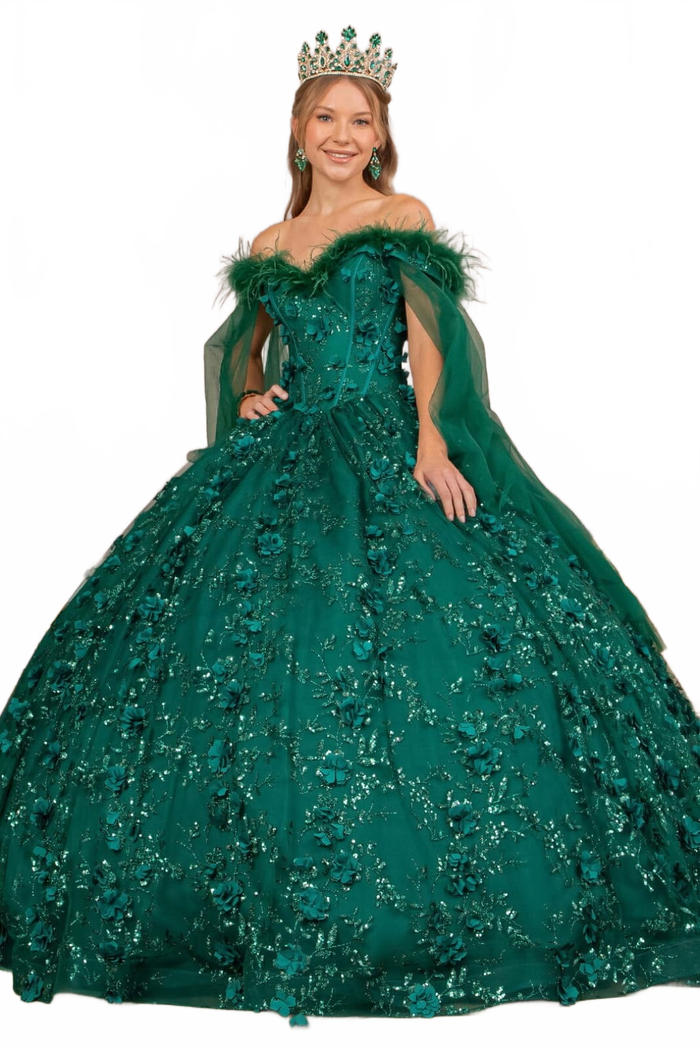 Feather Off Shoulder Ball Gown by Elizabeth KGL3101