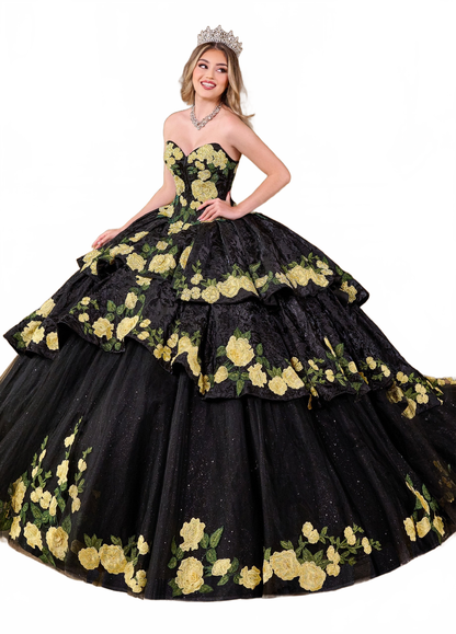 Rachel Allan RQ5006 Floral Strapless Quinceanera Dress
