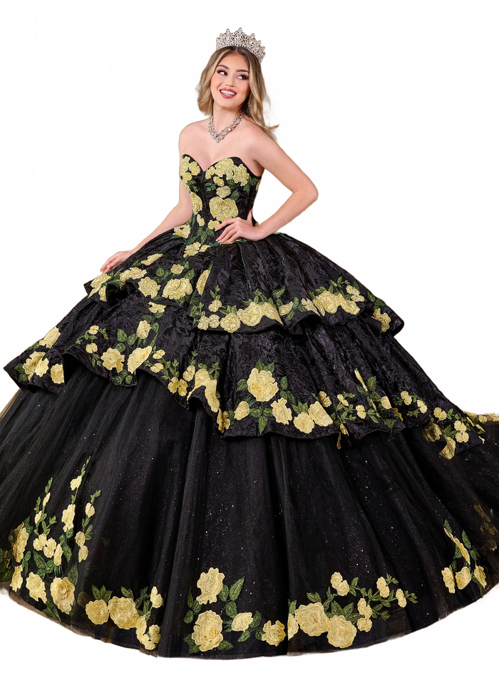 Rachel Allan RQ5006 Floral Strapless Quinceanera Dress
