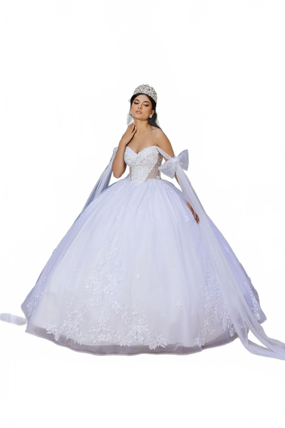 Sweet 16 Ball Gown Cape Sleeves Bridal Dress By Layla K LK263
