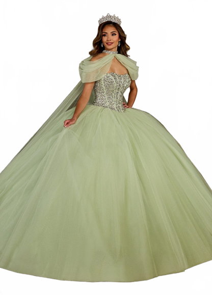 Rachel Allan RQ1130 Strapless Cape Quinceanera Dress