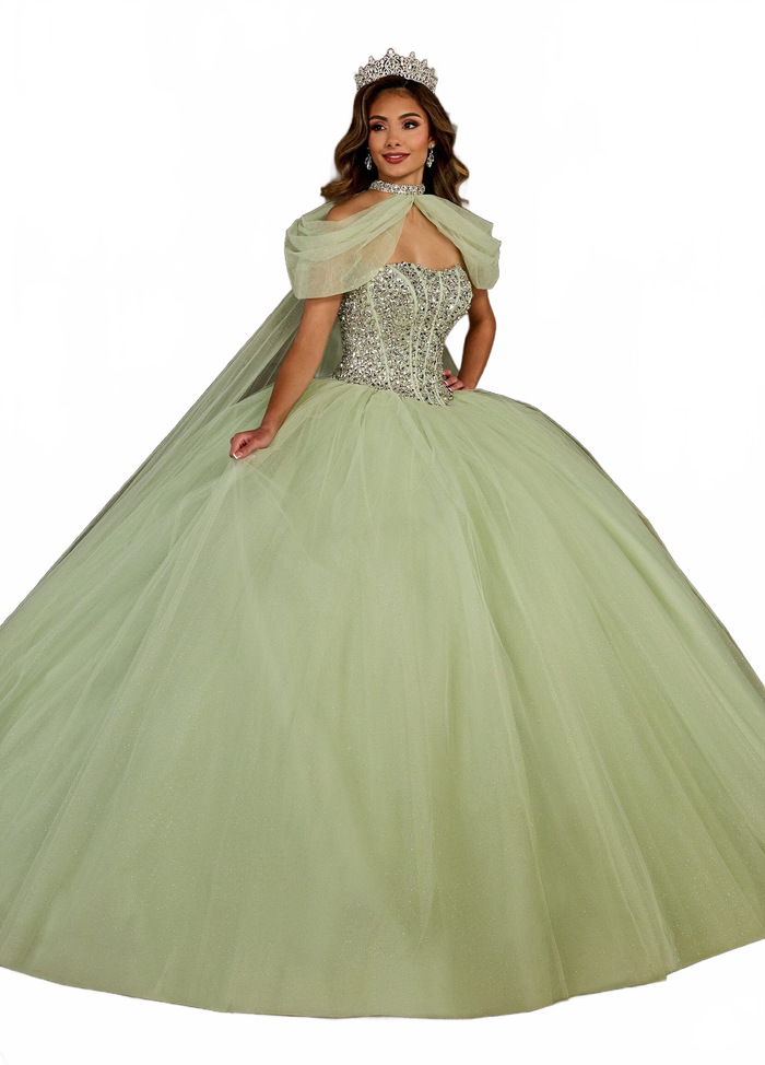 Rachel Allan RQ1130 Strapless Cape Quinceanera Dress