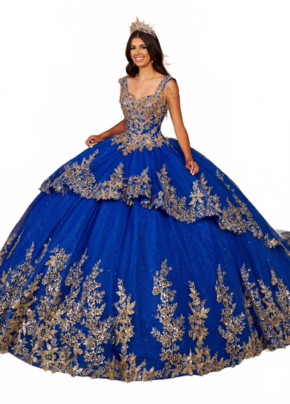Alta Couture MQ3079 Gold Applique Quinceanera Dress