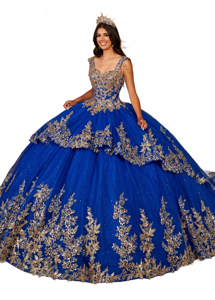 Alta Couture MQ3079 Gold Applique Quinceanera Dress
