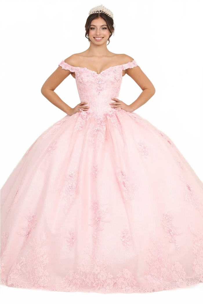 Layla K LK260 Floral Glitter Quinceanera Off-Shoulder Sweet 16 Ball Gown