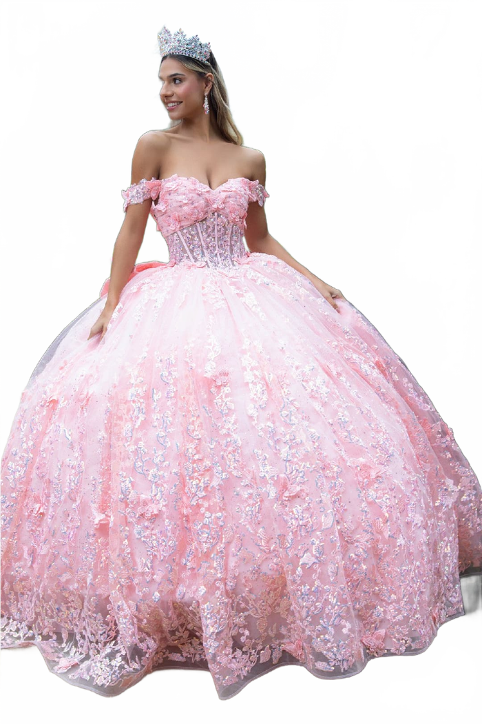 3D Butterfly Off Shoulder Ball Gown by GLS Gloria GL3526
