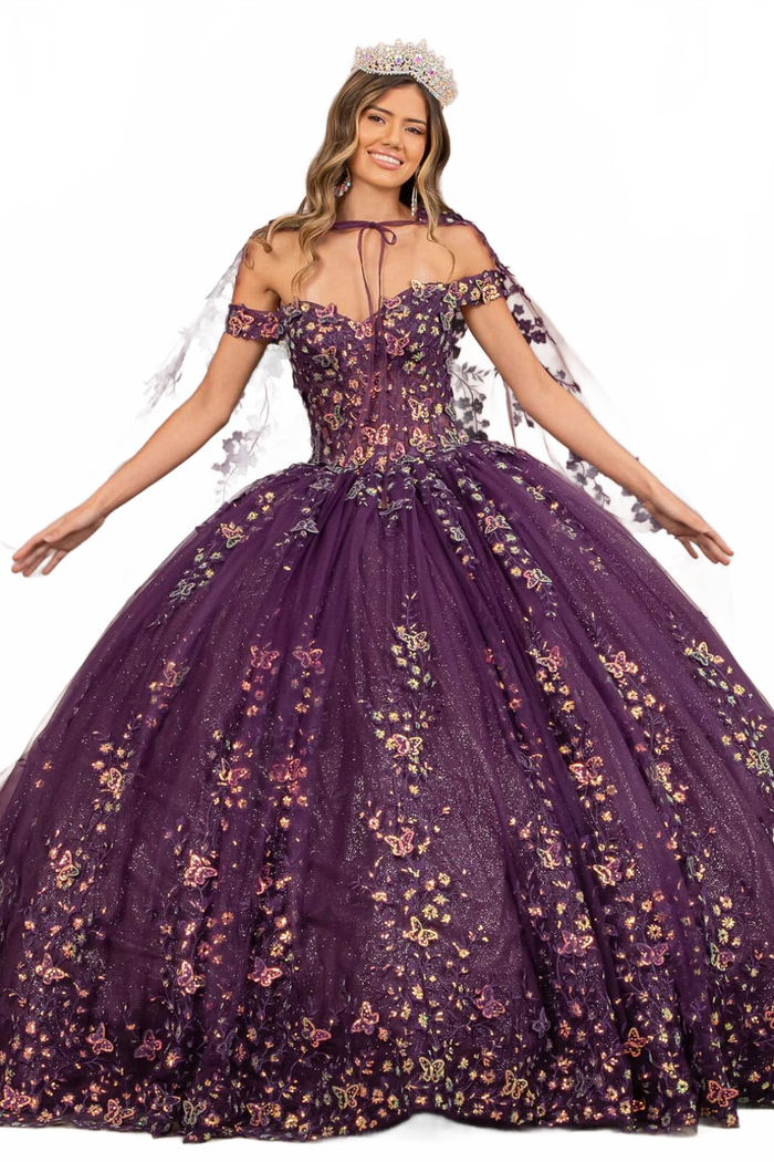Purple and Gold Quince Cape Dress by Elizabeth KGL3171