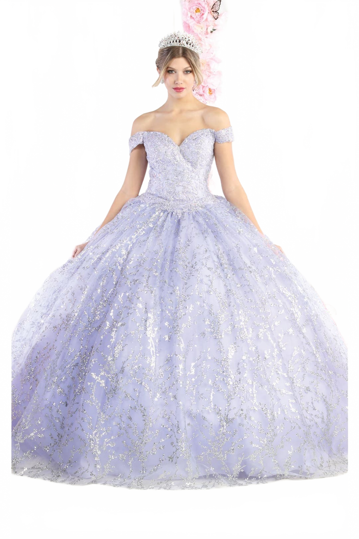 Off Shoulder Corset Quinceanera Glitter Ball Gown