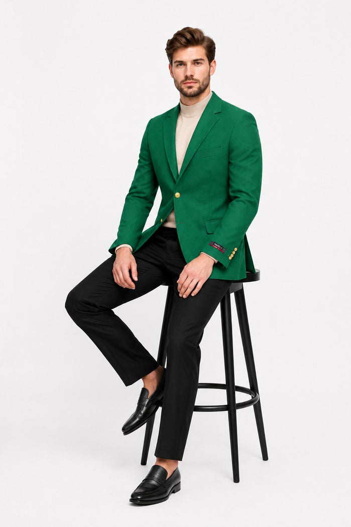Poplin Fabric Pacelli Solid 2 Button Green Blazer BLAIR-70014