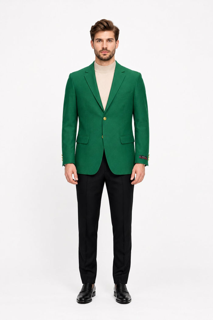 Poplin Fabric Pacelli Solid 2 Button Green Blazer BLAIR-70014