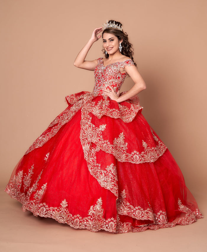 Applique Off-Shoulder Quinceanera Dress Layered Embroidered Ball Gown by Calla WB-20525