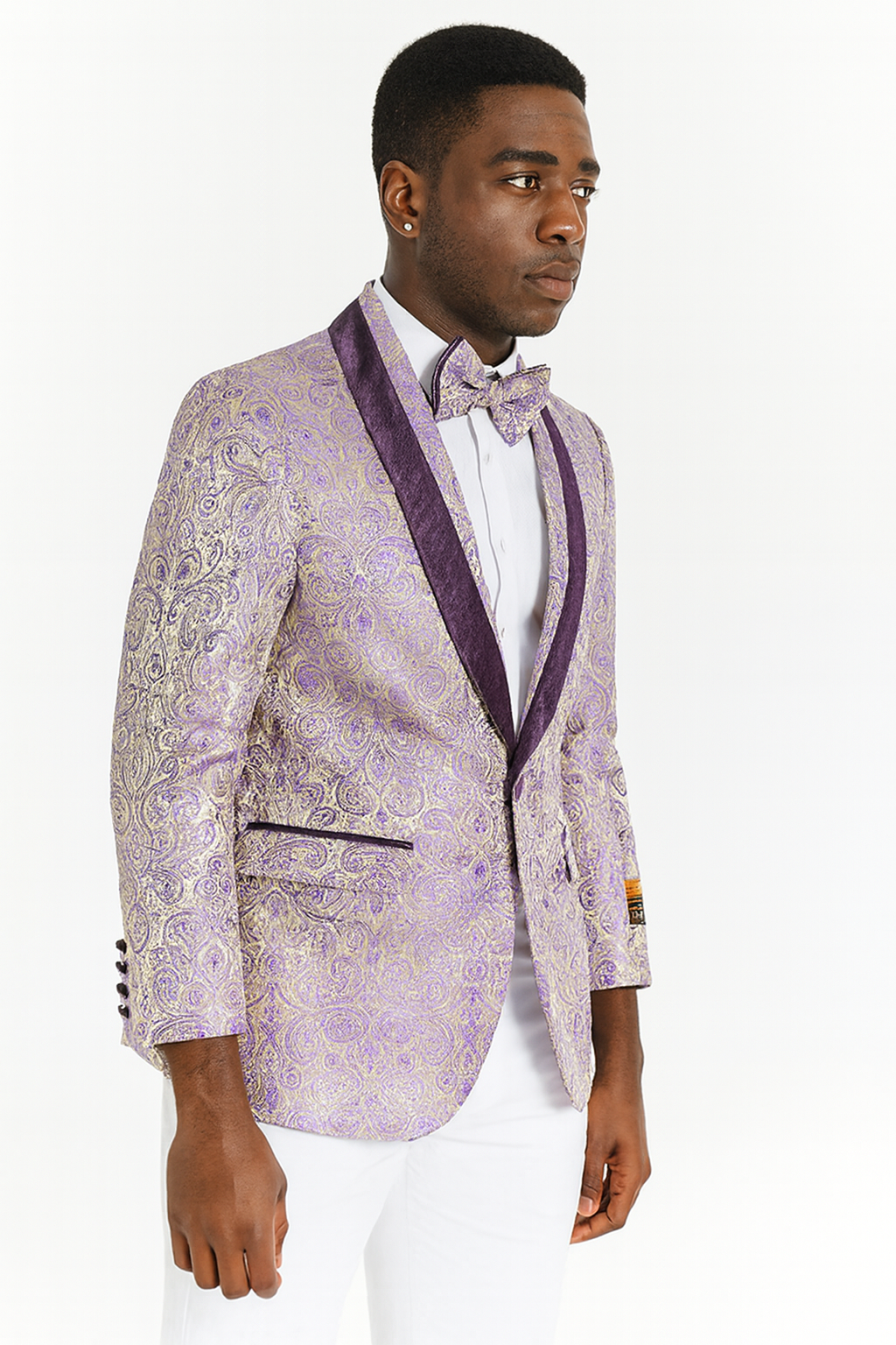 Mens Ivory and Light Purple Lavender Floral Paisley Prom and Wedding Tuxedo Blazer