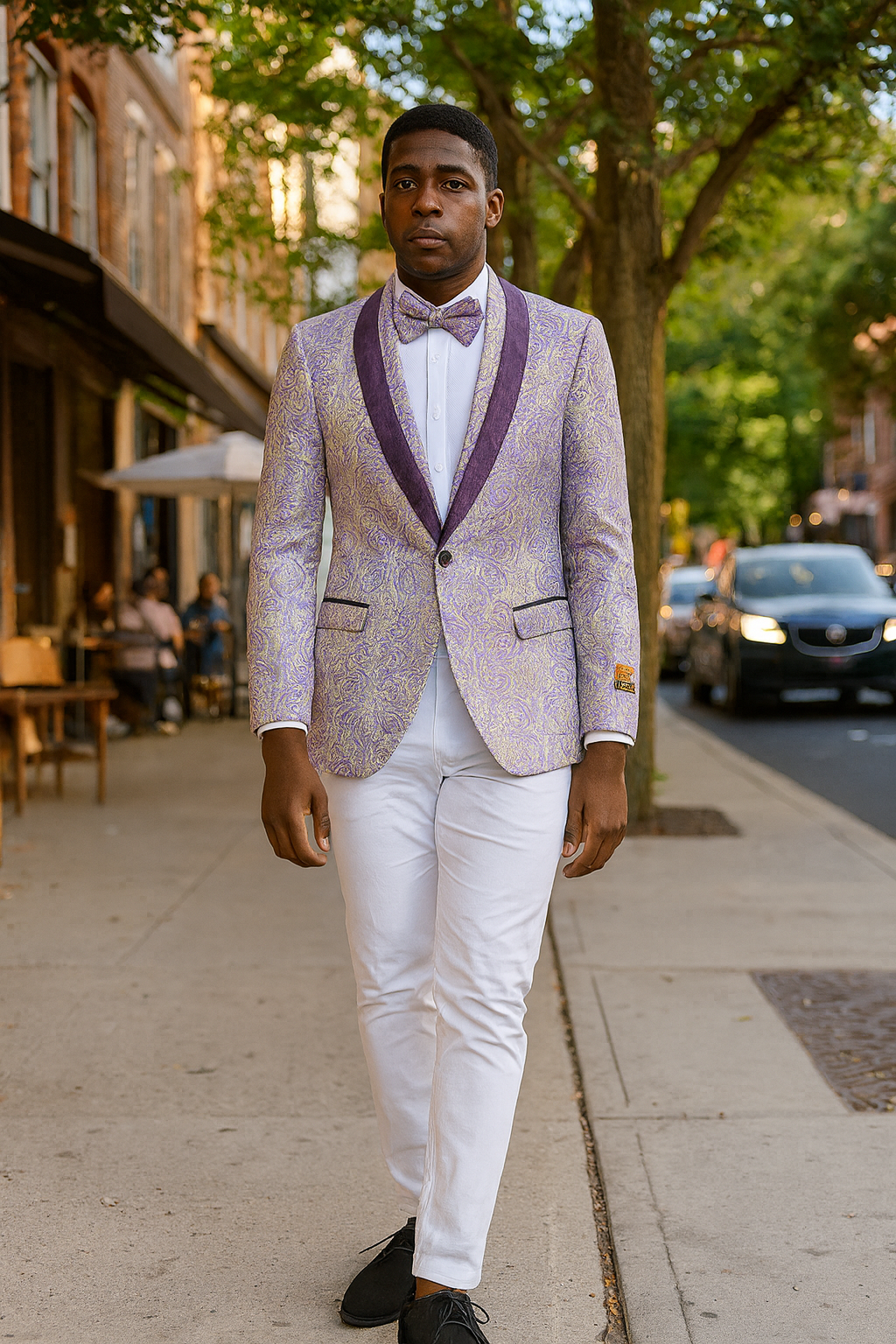 Mens Ivory and Light Purple Lavender Floral Paisley Prom and Wedding Tuxedo Blazer