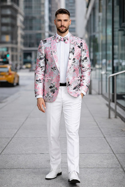 Mens Paisley Shawl Prom Tuxedo Dinner Jacket in Pink