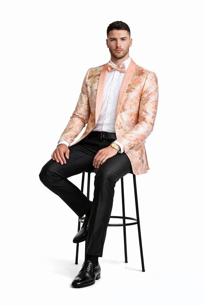 Mens Paisley Shawl Prom Tuxedo Blazer in Peach Peach Prom Tuxedos