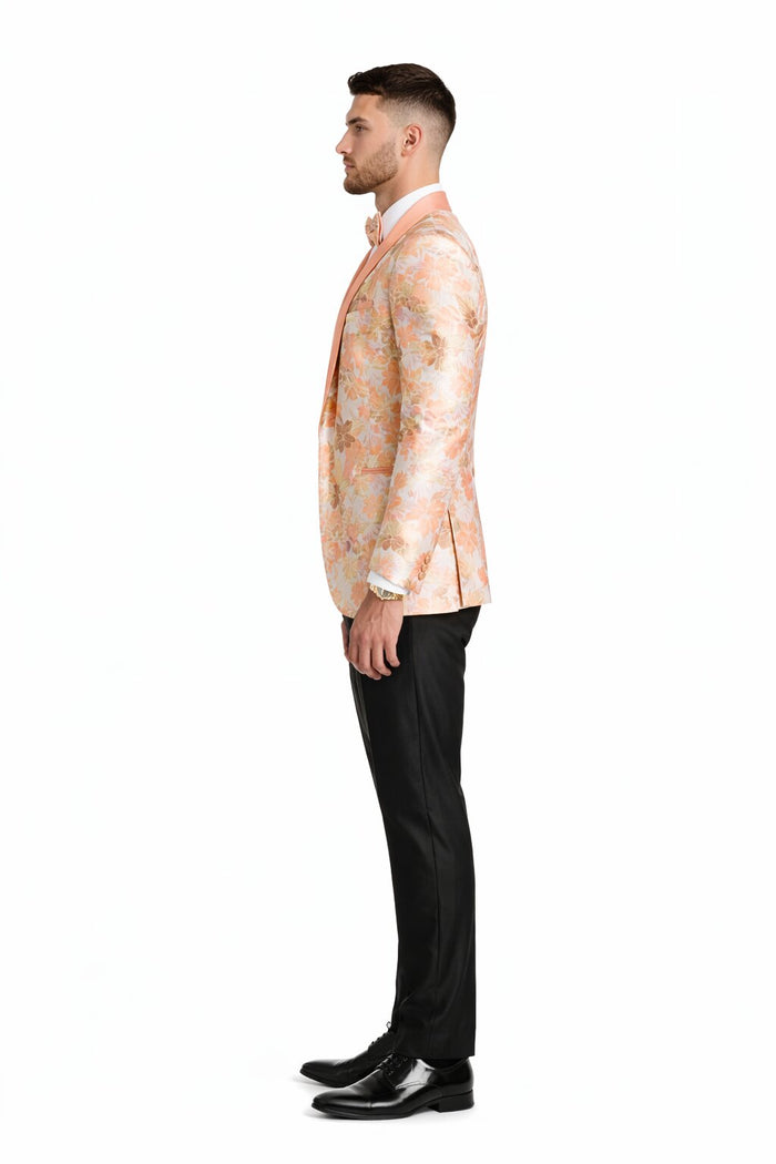 Mens Paisley Shawl Prom Tuxedo Blazer in Peach Peach Prom Tuxedos