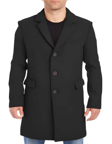 Men's Black Four Button Cuffs Wool Fabric Big And Tall Men's Peacoat - Men's Tuxedo USA