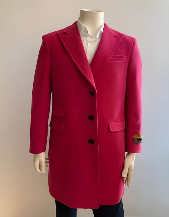 Peak Lapel 1920s Style - Wool Car Coat Three Quarter By Albereto Nardon + Pink Mens Overcoat - Men's Tuxedo USA