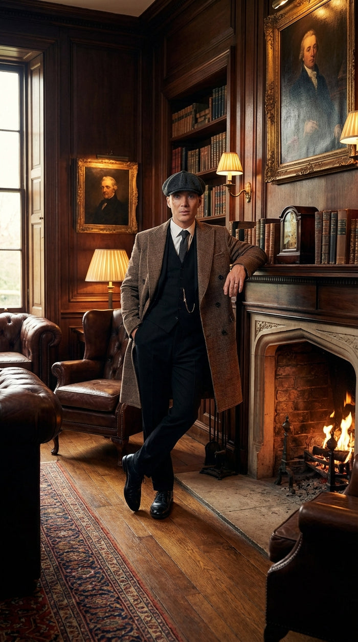 Mens Peaky Blinders Gray Plaid Double Breasted Overcoat + Suit  Peaky Blinders Vintage Wool Blend Coat 1920's