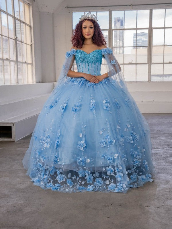 Floral Quinceanera Dress Off-Shoulder Cape Sleeve Ball Gown by Calla SCL-30007