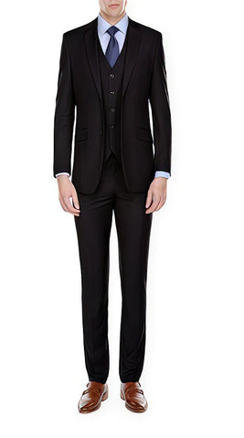 Men's  2 Button Black Slim Fit 3 Piece Suits
