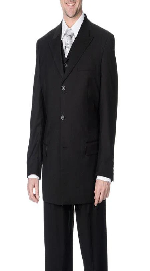 Brand: Caravelli Collezione Suit - Caravelli Suit - Caravelli italy Caravelli Men's Classic Fit Black  3-piece Vested Peak Lapel Suit