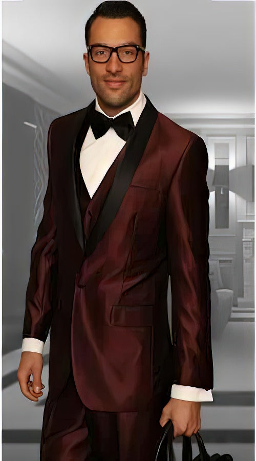 Black and Burgundy ~ Wine ~ Maroon Suit  Men's Shawl Lapel 3 Piece Statement Suits Clothing Confidence Modern Fit Suits Vested Tuxedo Burgundy Suit Burgundy Tuxedo