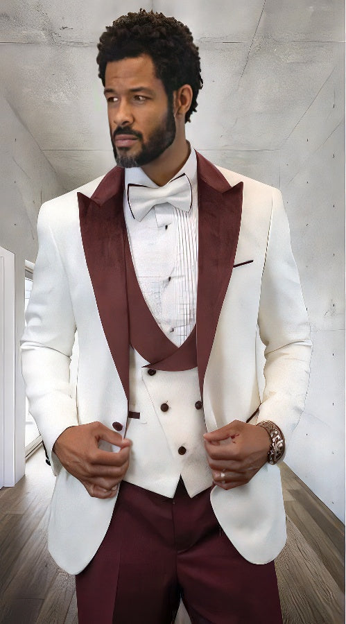 Statement Suits White ~ Burgundy