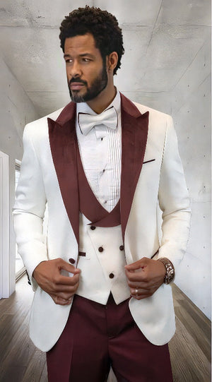Statement Suits White ~ Burgundy