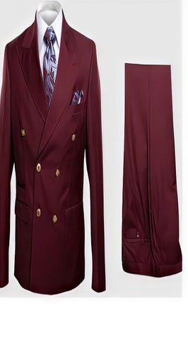 Rossiman Burgundy Men's Suit Double Breasted Slim Fit