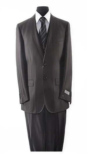 Tazio Brand Suit Men's Black 2 Button Textured Pattern Matching Vested Suit