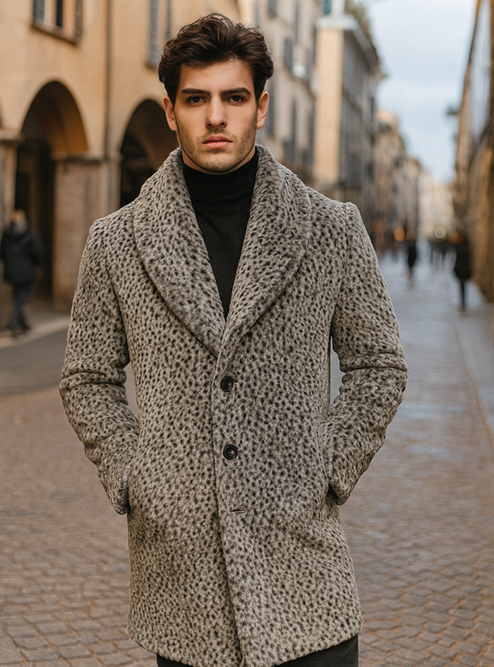 Mens Vintage 1920s Gangster Pimp Coat  Leopard Faux Fur Long Jacket